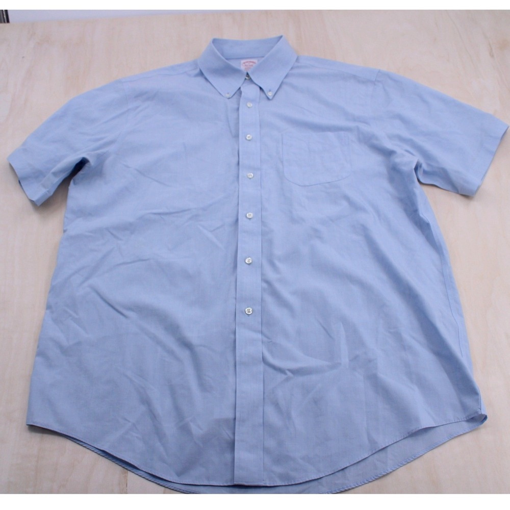 Classic Short Sleeve Button Down Shirt 17 Blue Non-Iron Madison Brooks Brothers - Picture 1 of 6
